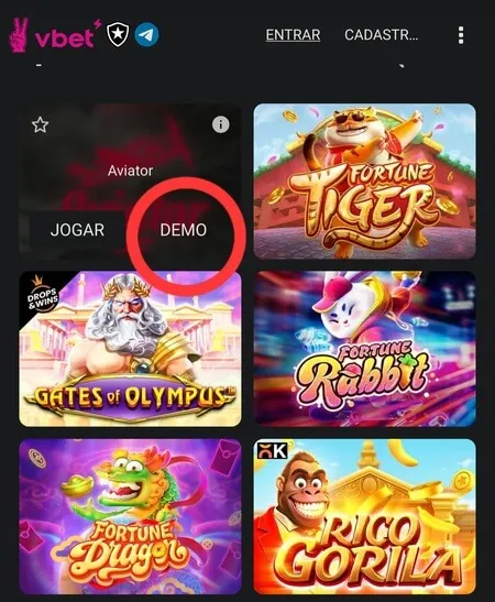 Jogos populares da VBET como Aviator, Gates of Olympus, Fortune Tiger e Fortune Rabbit, com opção de modo demo.