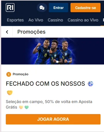 Promoção de até 50% de volta em aposta grátis nos amistosos da Seleção Brasileira na Rivalo