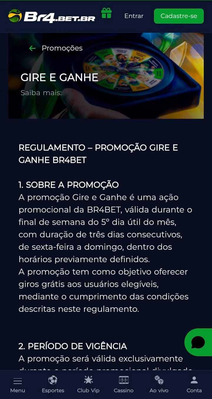 Oferta Gire e Ganhe da Br4Bet, com texto explicativo sobre o funcionamento da promoção
