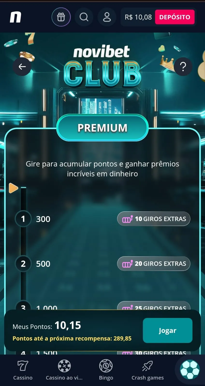 Programa de Fidelidade Novibet Club, com infográfico relacionando os créditos com o giros extras.