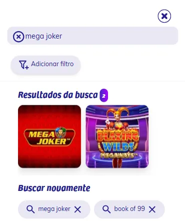 Resultados da busca do jogo Mega Joker no cassino da PlayUzu