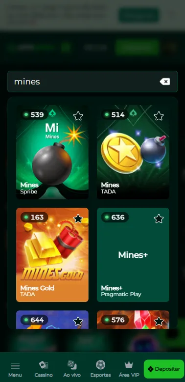 Jogos de Mines na Lotogreen com número de jogadores em cada