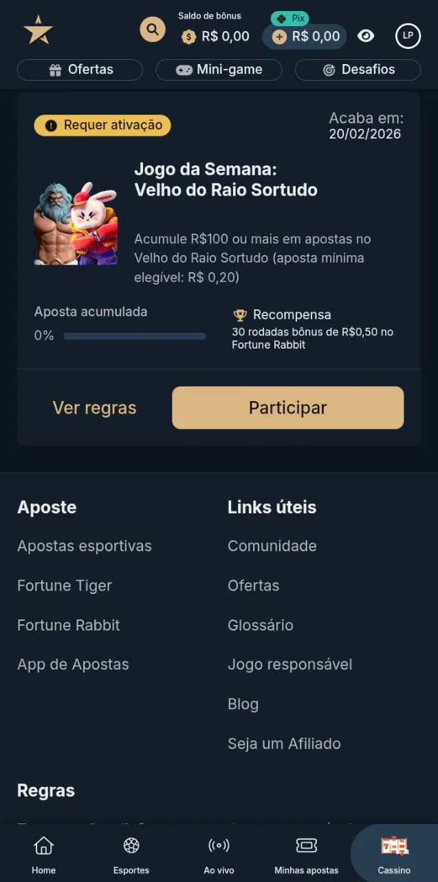 Jogo da Semana: Velho do Raio Sortudo na Estrelabet, com os personagens de Fortune Rabbit e Gates of Olympus
