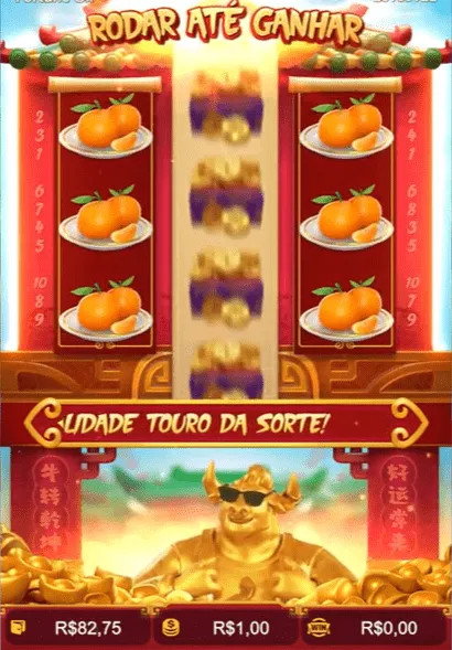 Funcionalidade touro da sorte no Fortune OX que faz rodar até ganhar.