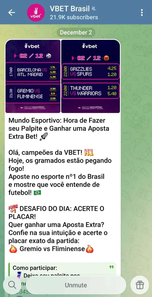 Oferta do desafio do dia para acertar o placar em jogos de futebol e da NBA no grupo da Vbet.