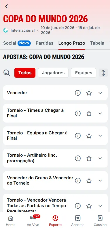 Mercados de apostas na Copa do Mundo 2026 na Superbet