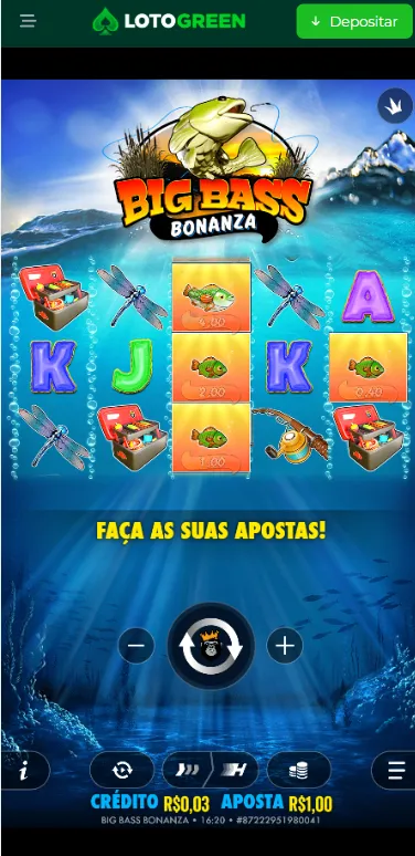 Big Bass Bonanza na Lotogreen com aposta de R$ 1
