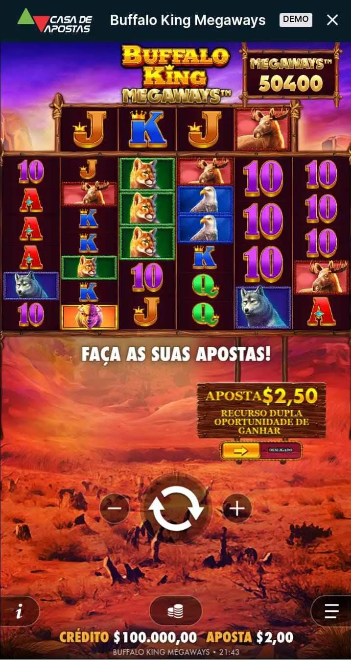 Buffalo King Megaways no modo demonstra&ccedil;&atilde;o na Casa de Apostas
