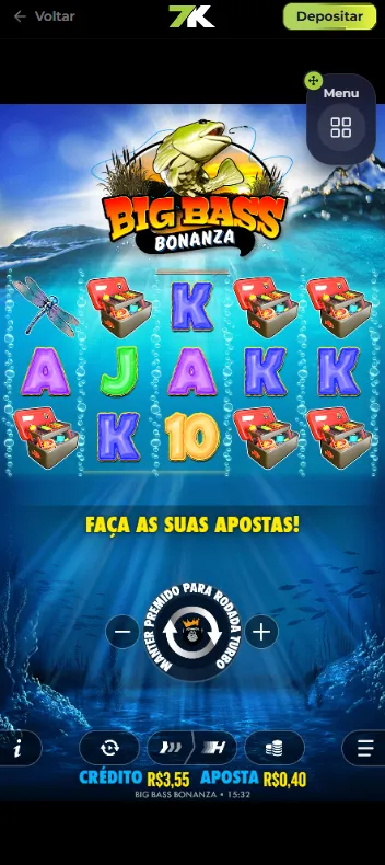 Tela inicial do Big Bass Bonanza no cassino 7K