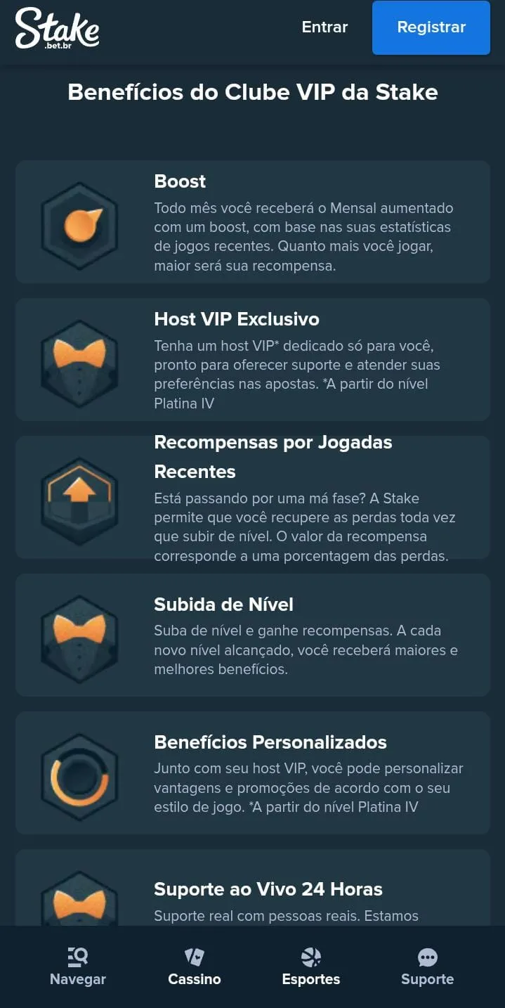 Benef&iacute;cios do Clube VIP da Stake, incluindo Boost, Host VIP, Subida de n&iacute;vel e outros
