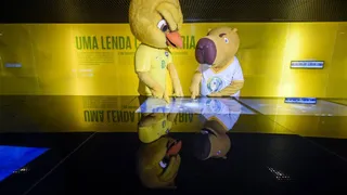 Canarinho Pistola e Capivara se encontram para divulgar Copa América