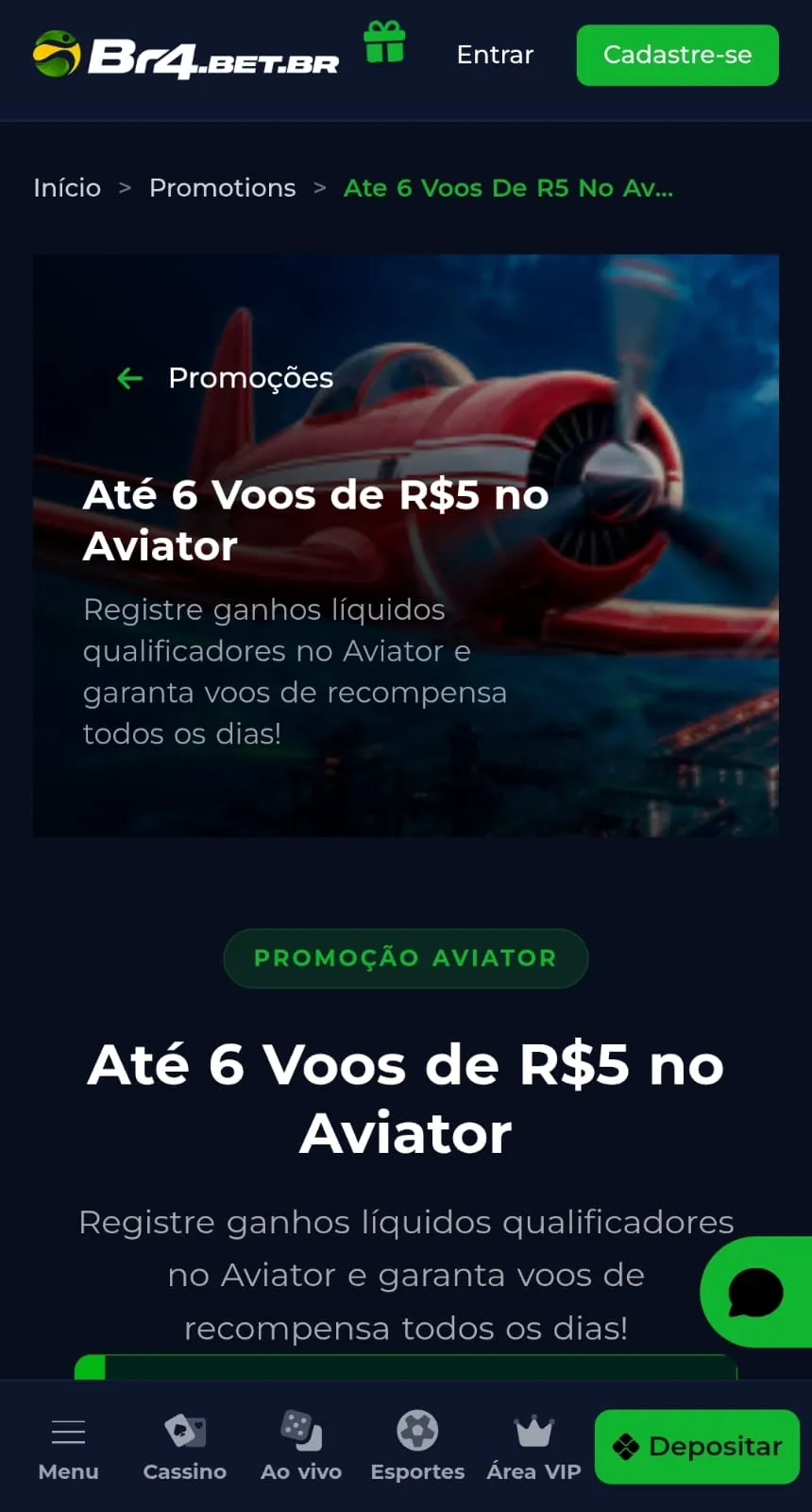Promoção de voos diários para o Aviator da Br4bet com até 6 rodadas de R$ 5.