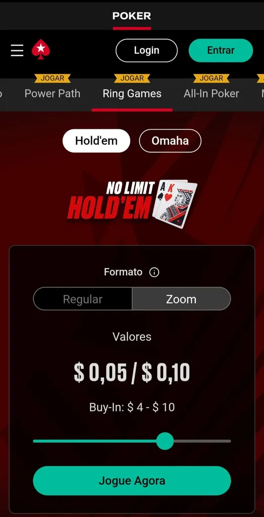 Entrada dos jogos formato Zoom na PokerStars