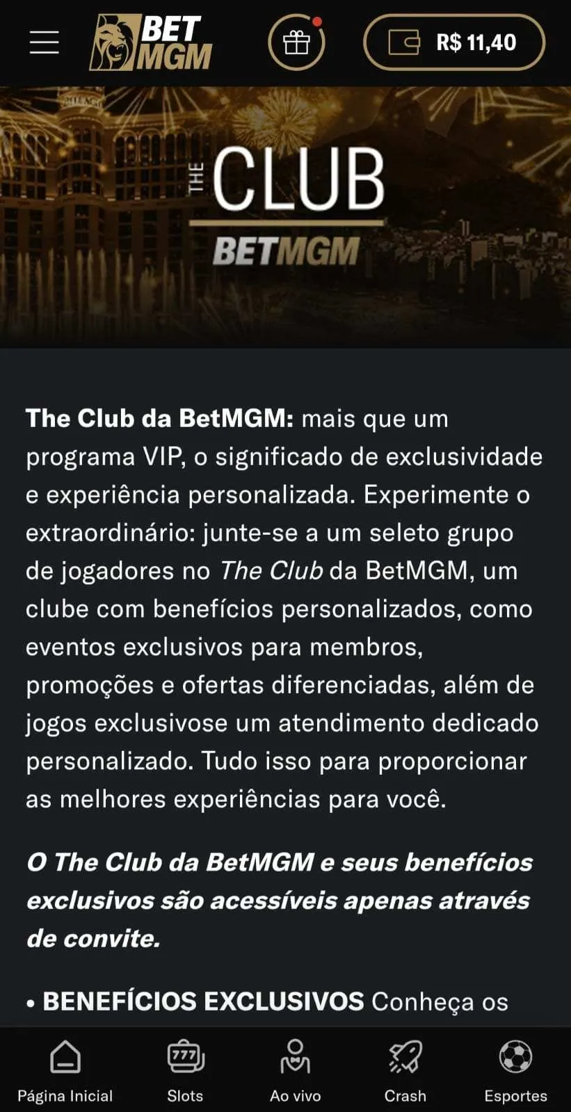 Club VIP da BetMGM com oferta de experiência personalizada como eventos e ofertas exclusivas.