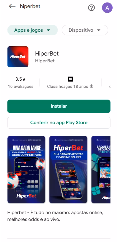 Hiperbet app disponível para download na Play Store