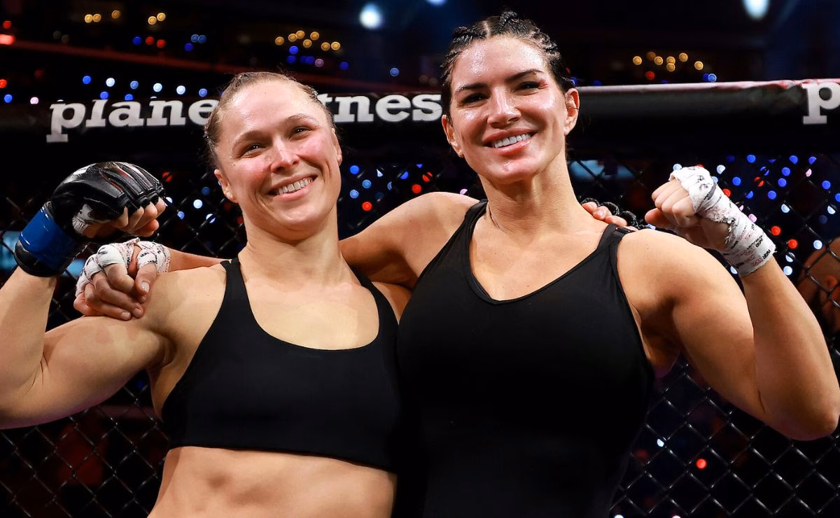 Ronda Rousey e Gina Carano aparecem no octógono após a luta principal do MVP MMA, evento transmitido pela Netflix.