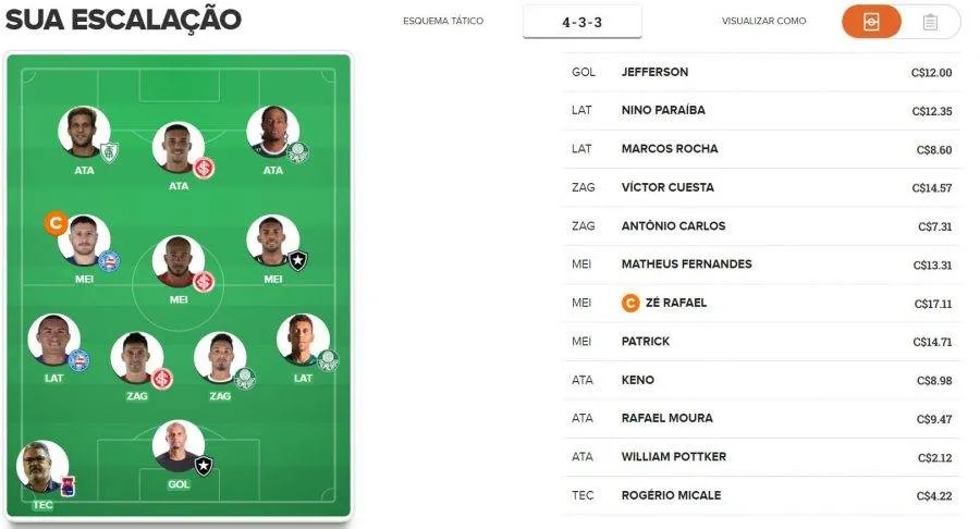 Time pronto para a 3ª rodada do Cartola FC 2018.