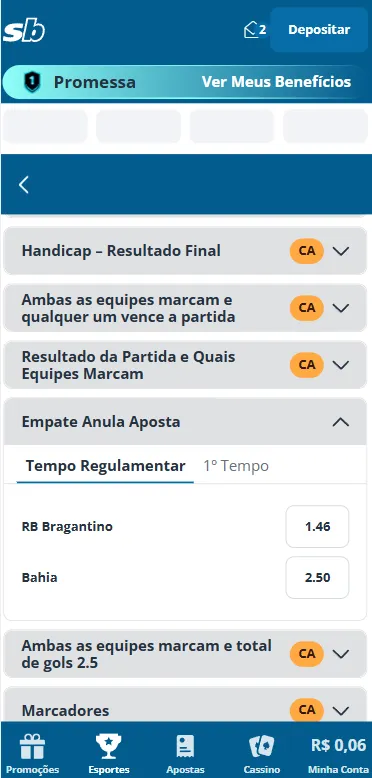 Mercado Empate Anula Aposta da Sportingbet para Bragantino x Bahia no Brasileirão