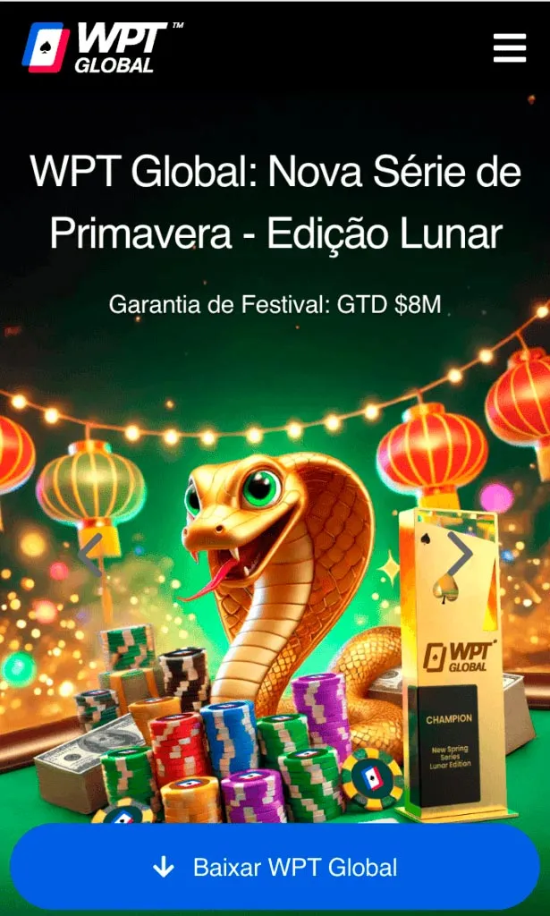 Torneio de poker da WPTGlobal com botão para download do app