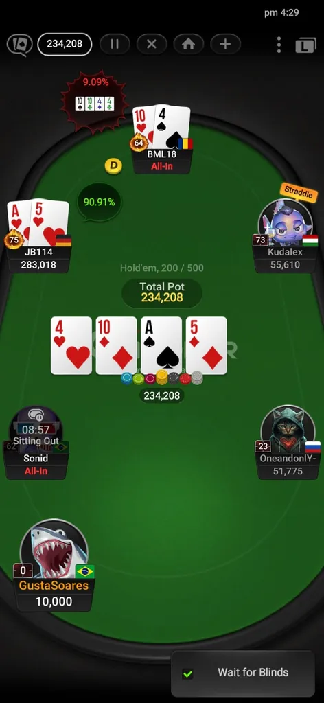 jogo de poker Texas Holdem na GGpoker no momento do showdown.