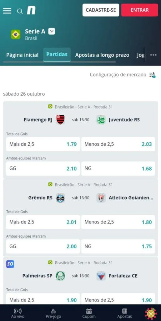 Captura de tela da Novibet com os esportes