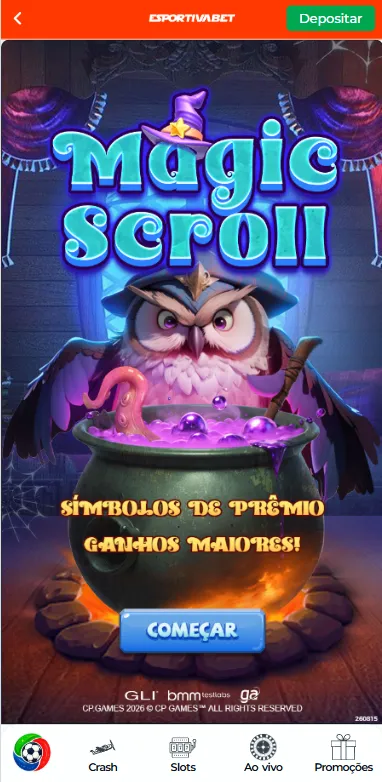 Tela inicial do Magic Scroll no cassino Esportiva Bet