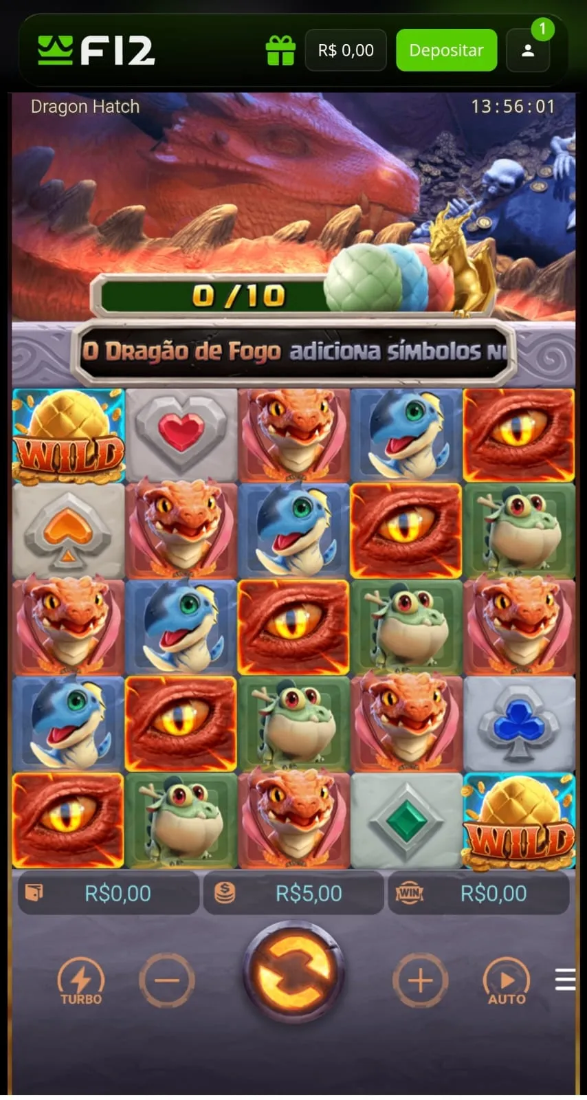 Print da tela inicial do Drago Hatch, com banner explicando a funcionalidade "Dragão de Fogo"