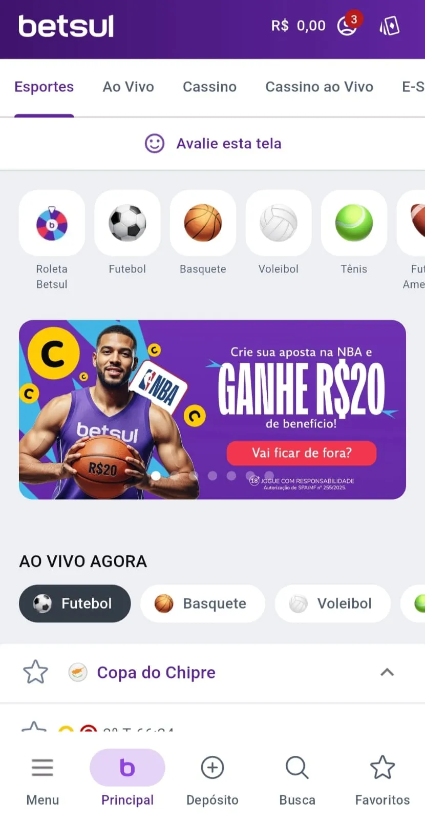 Casa de apostas Betsul com apostas ao vivo, oferta de apostas grátis na NBA e modalidades para palpitar.
