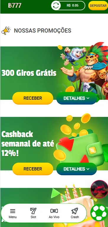 Página de promoções da Brazino777 com ofertas de giros grátis e cashback semanal