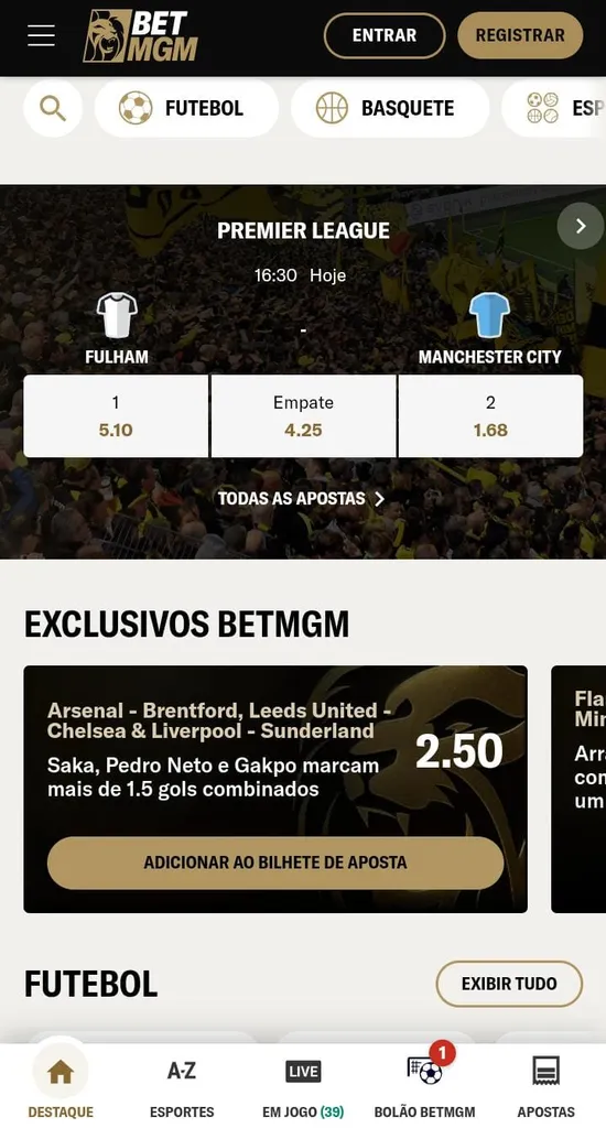 Odds do jogo Fulham x Manchester City, em destaque na BetMGM, mais cotação de um mercado exclusivo do site