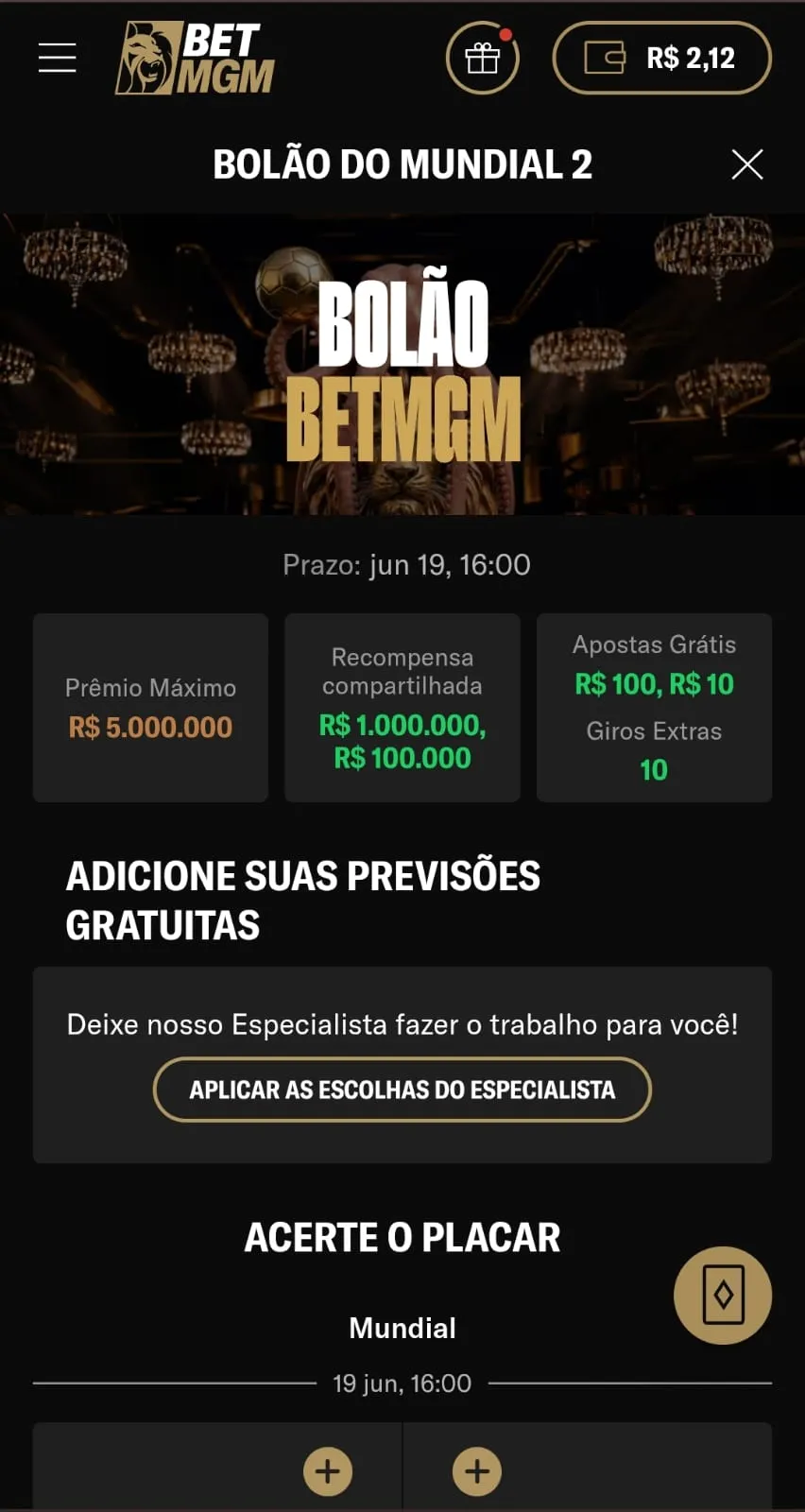 Bolão da BetMGM para a Copa do Mundo com mais de R$ 6 milhões em prêmios distribuídos por rodada.