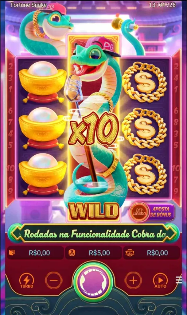 Fortune Snake com multiplicador 10x ativado na rodada