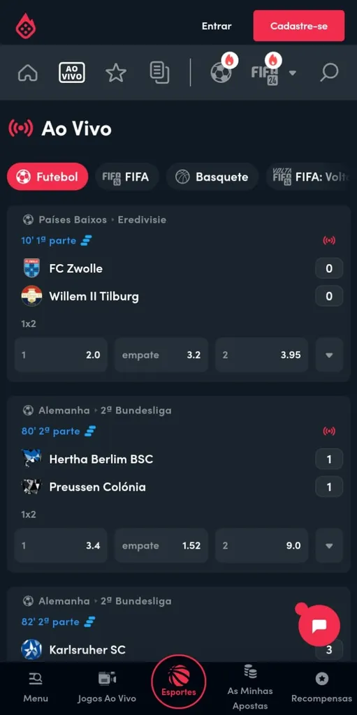 Lista de jogos ao vivo de futebol da Blaze, incluindo FC Zwolle x Willem II Tilbur e Hertha Berlim SBC x Preussen Colónia