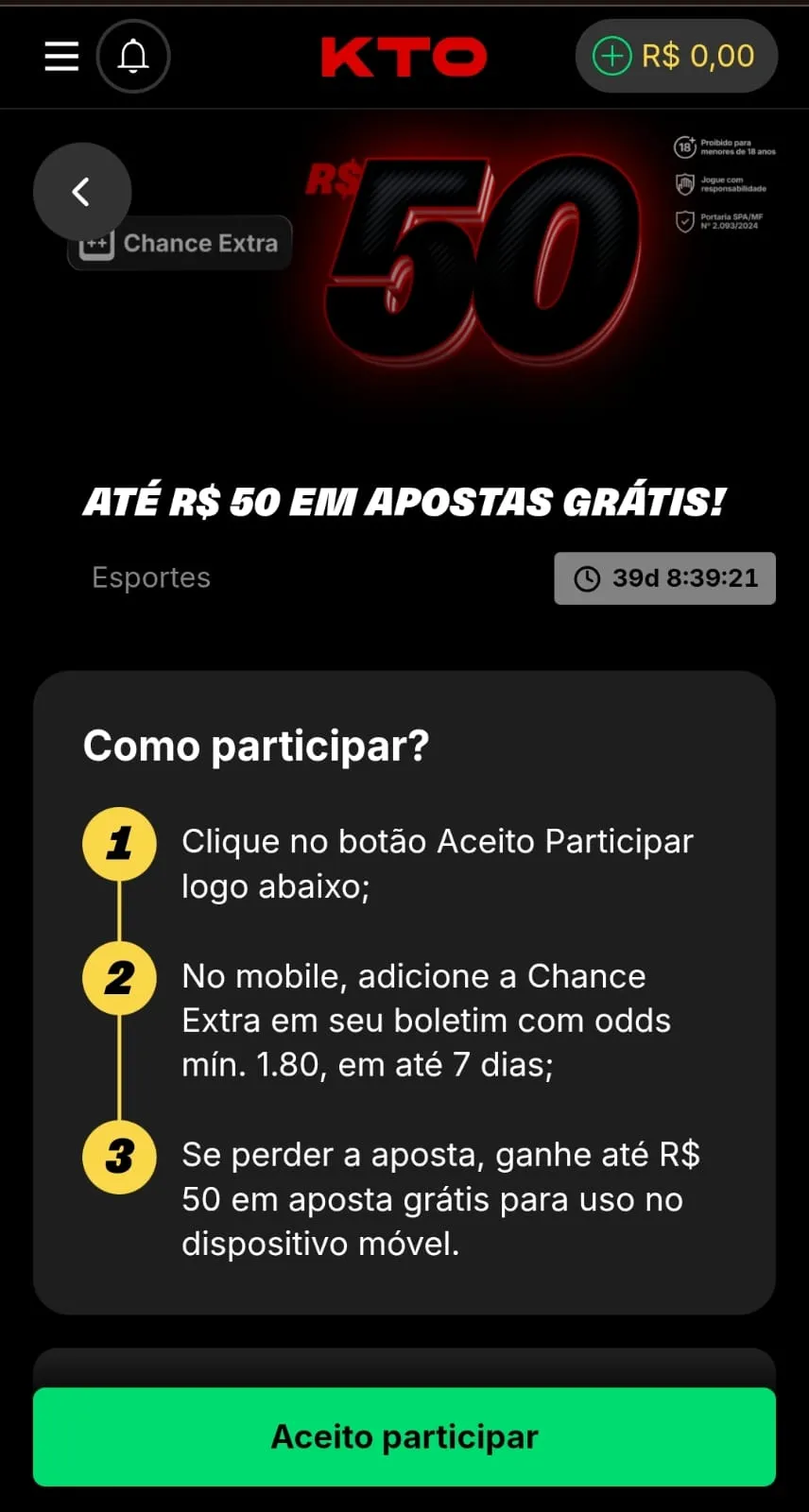 Chance extra na KTO, com o passo a passo para participar e mercados elegíveis.