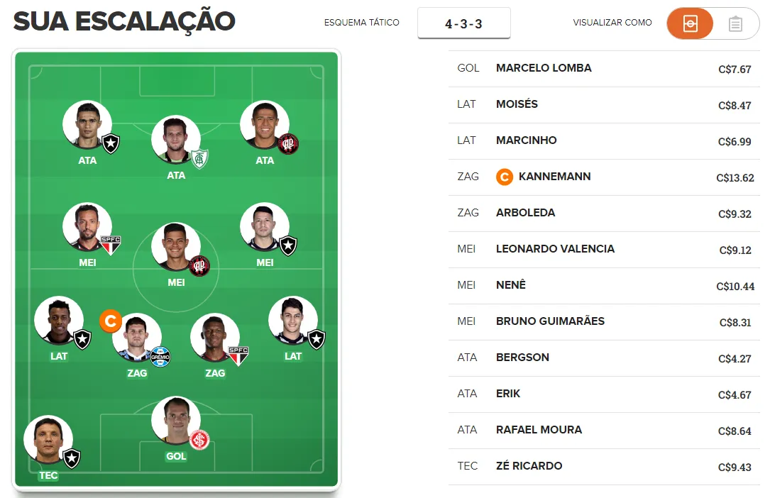 Time de bons e baratos para a 37ª rodada do Cartola FC 2018.