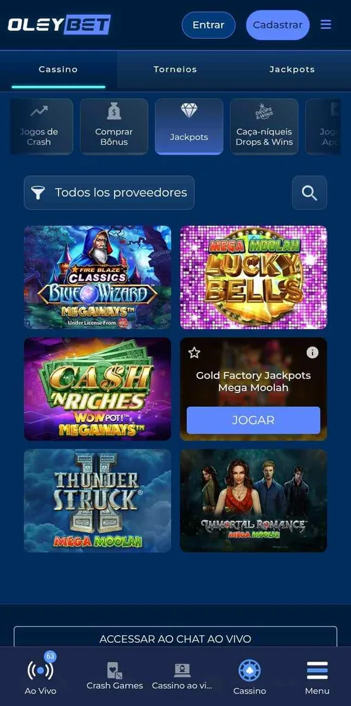 Jogos de Jackpots da Oleybet, incluindo Mega Moolah Lucky Bells e Fire Blaze Classics Block Wizards Megawways
