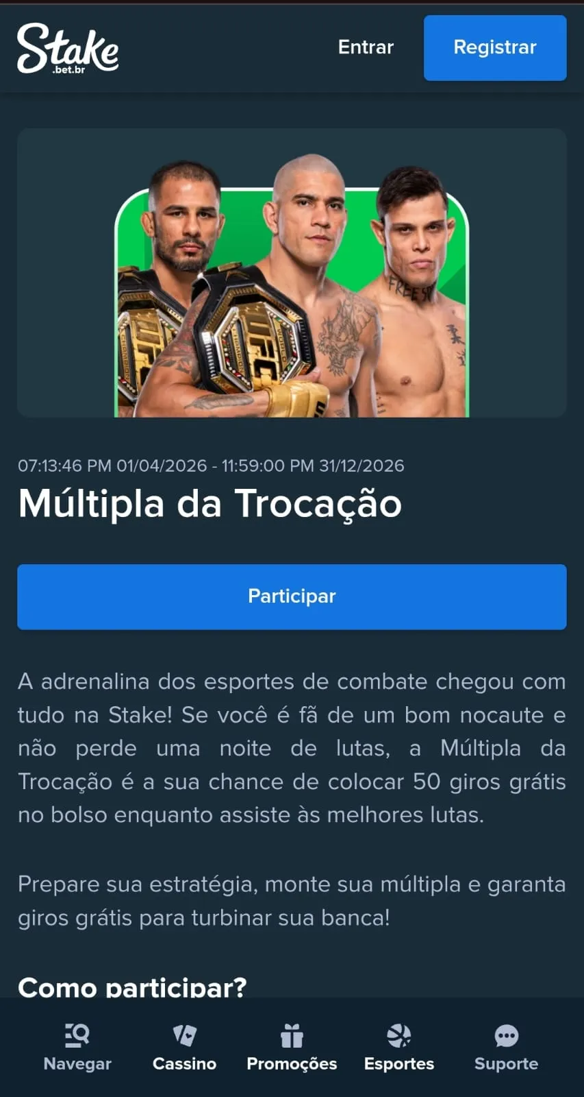 Promoção Múltipla da Trocação com 50 giros grátis para o Gates of Heaven 1000 ao apostar no UFC