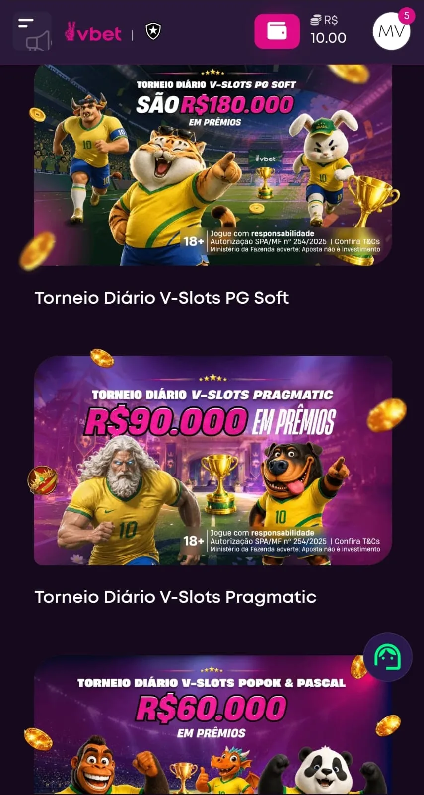 Personagens de jogos de cassino nos banners promocionais do Torneio de slots PG Soft, Playtech e Pragmatic Play.