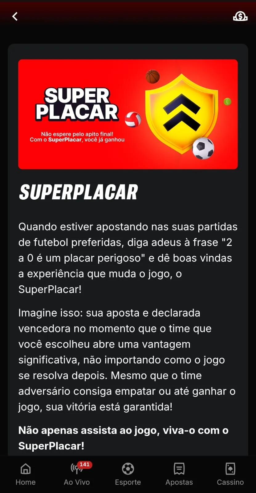 Captura de tela da oferta SuperPacar na Superbet, que oferece pagamento antecipado com um ou dois gols de vantagem.
Data: 03/08/2026