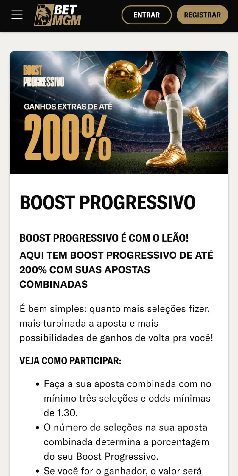 Boost Progressivo da BetMGM com até 200% extra nas apostas múltiplas