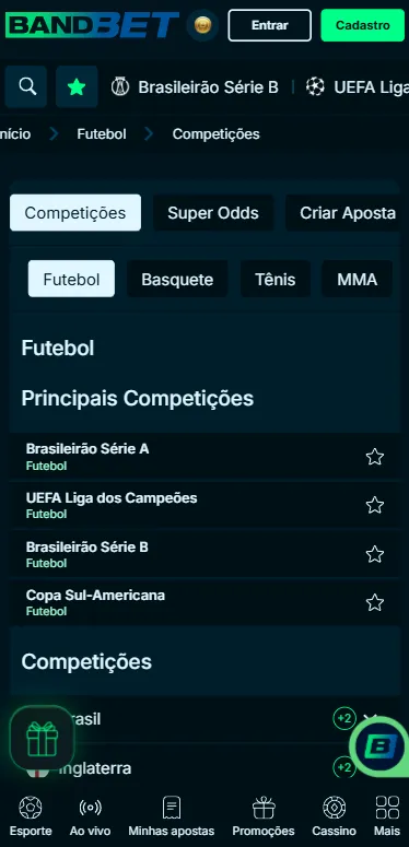 Competições de futebol como Brasileirão e Liga dos Campeões na Bandbet