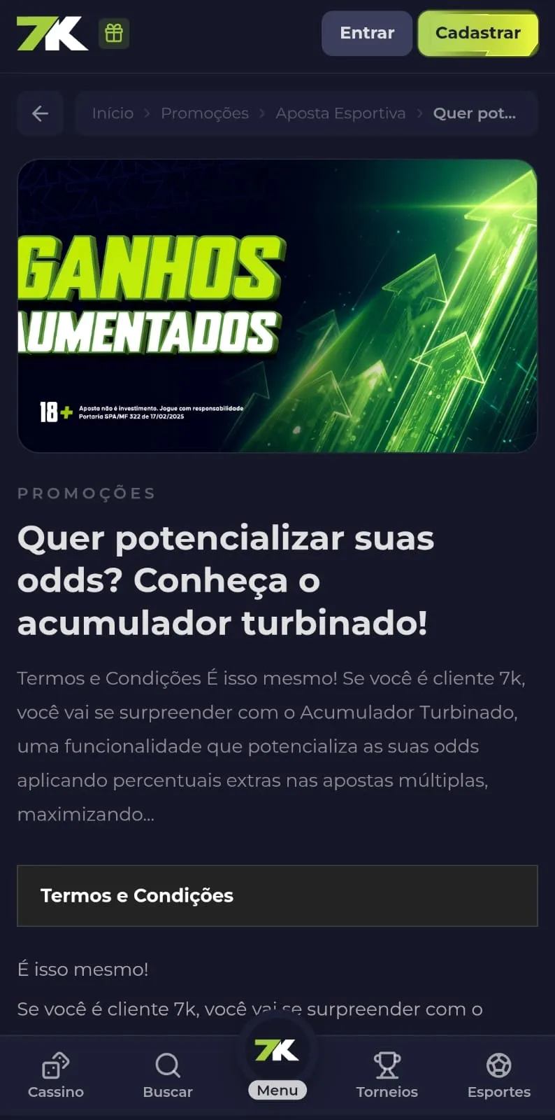 Print da página promocional da promoção do acumulador turbinado da 7K.