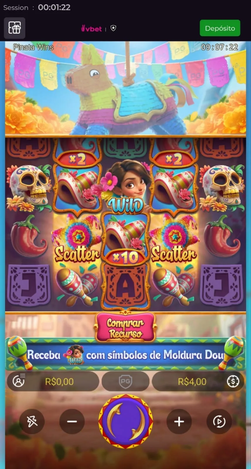 captura de tela da interface principal do Pinata Wins na Vbet
Data do print: 11/05/26