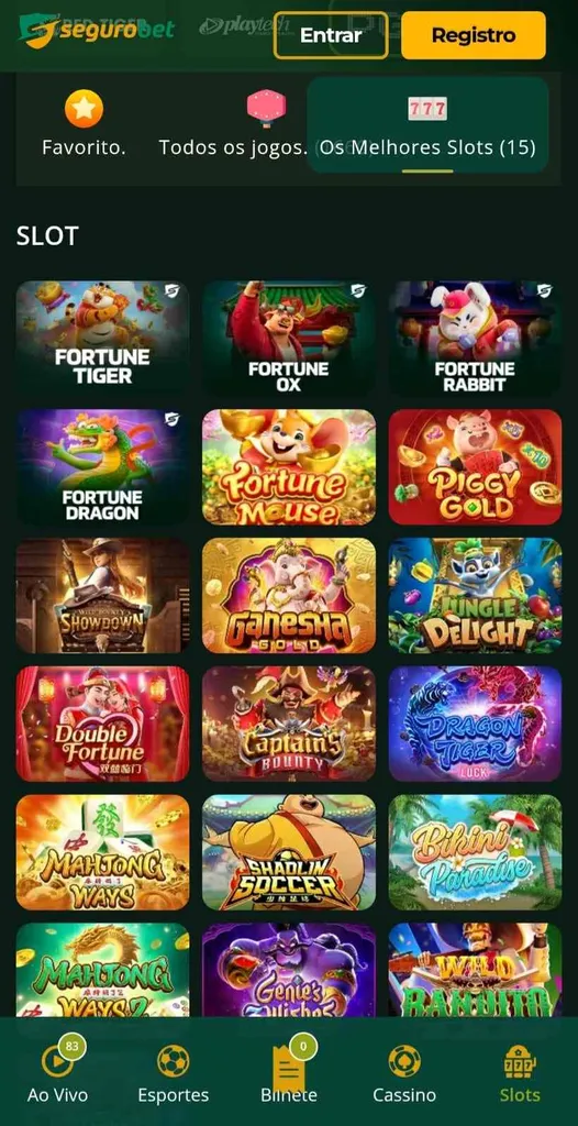 Seleção dos melhores slots da Segurobet, incluindo Fortune Tiger, Fortune Ox e Fortune Mouse