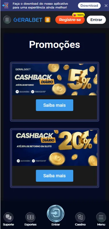 Promoções de cashback na Geralbet