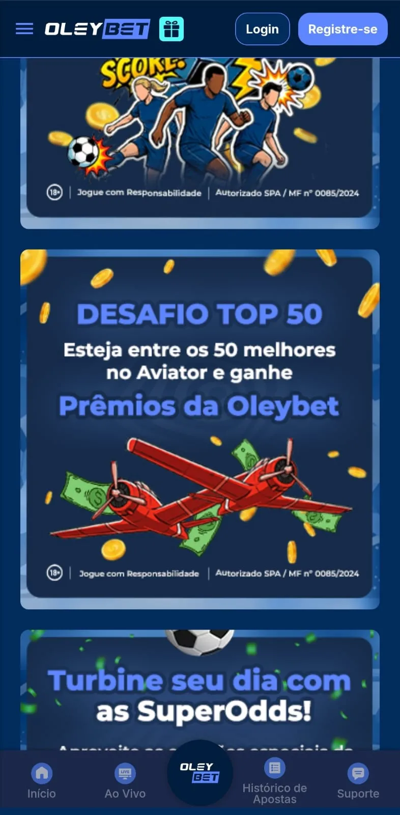 Desafio Aviator da Oleybet com prêmios para os 50 melhores colocados.
