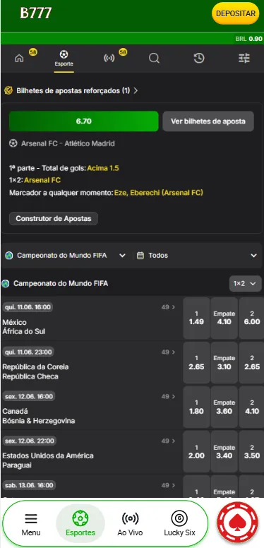 Mercados de partidas da Copa do Mundo na Brazino777