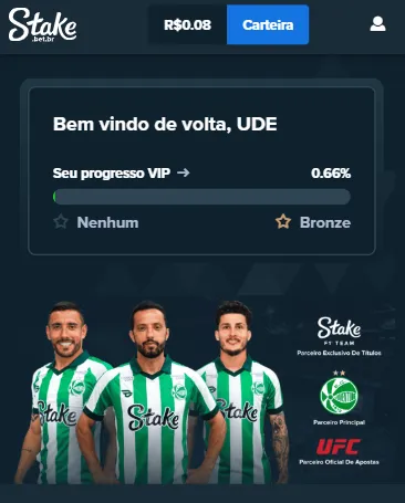 Barra de progresso VIP da casa de apostas que não limita Stake e jogadores com a camisa do Juventude