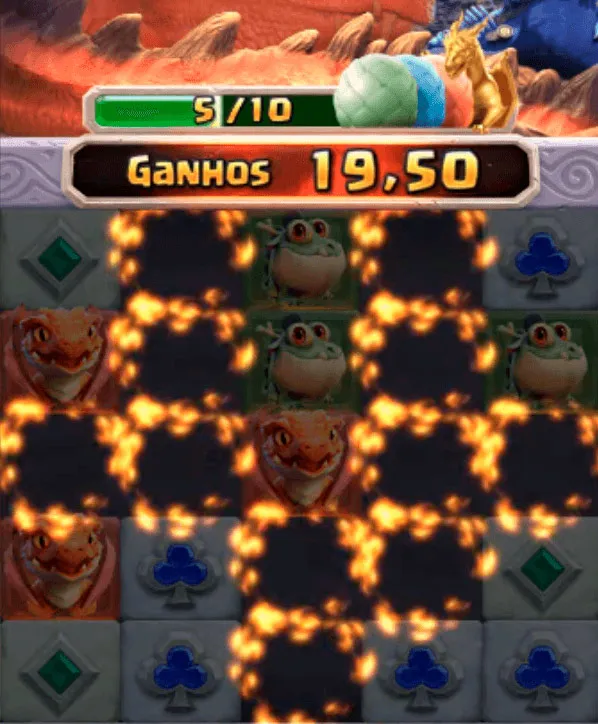 Figuras desaparecendo e ganhos de 19,50 no jogo Dragon Hatch