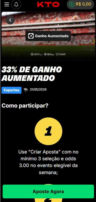 33% de Ganho Aumentado na KTO com apostas múltiplas